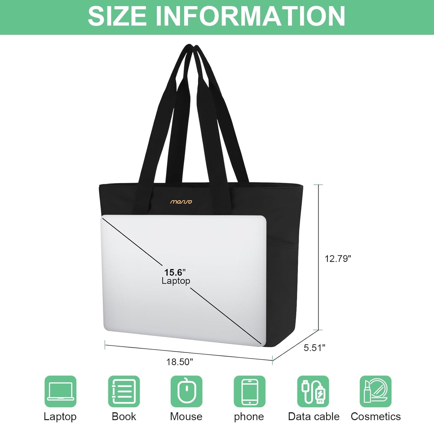 MOSISO Canvas Beach Tote Bags, Large Capacity Canvas Laptop Tote Bag, Carrying Large Beach Pool Bag Laptop Compartment & Back Belt for Travel, Work, Teacher, Gym, Nursing, College, Black