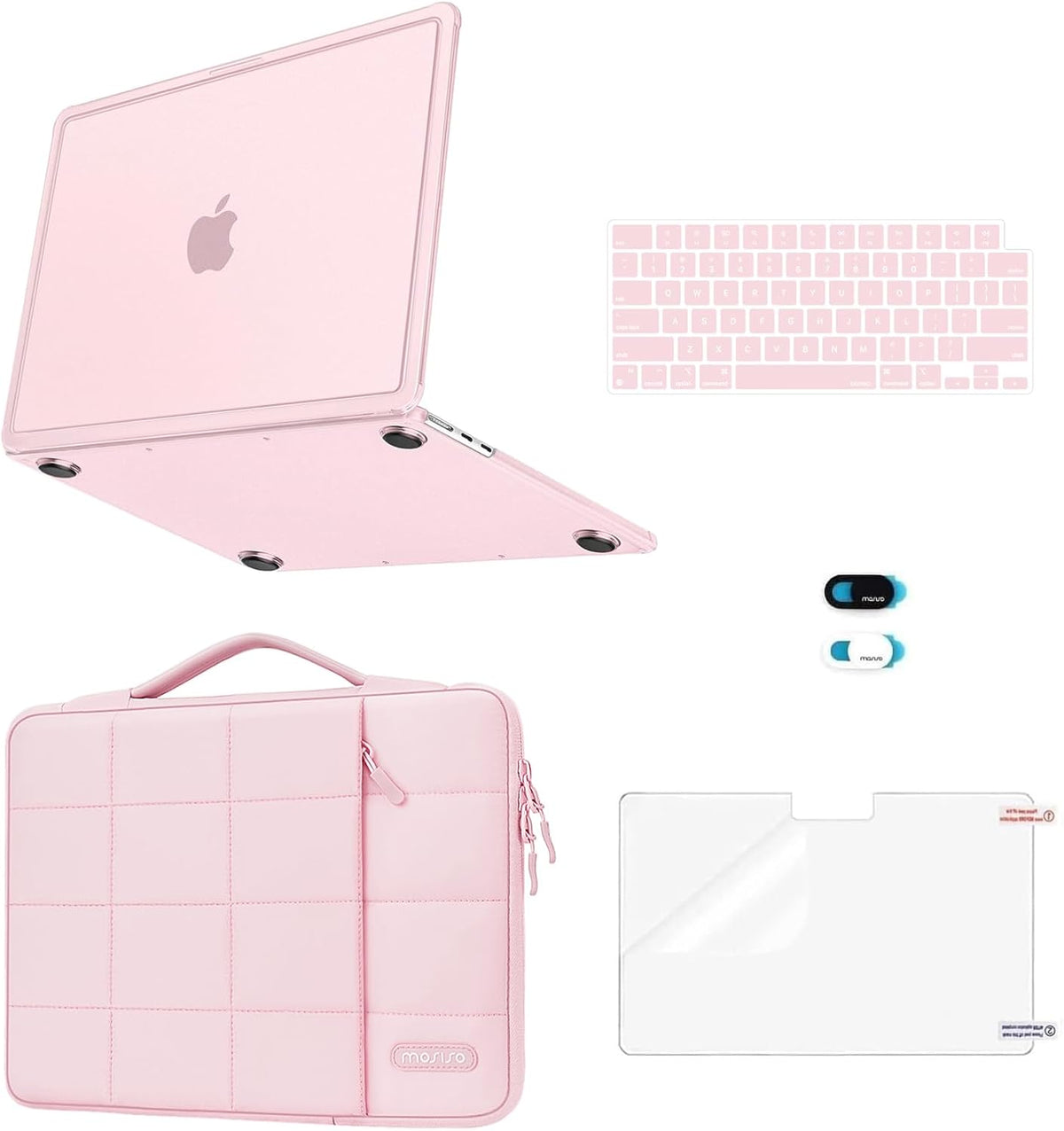 MOSISO 5-in-1 Hard Shell Kit for MacBook Air 13 Inch M5-M2 — A3449/A3240/A3113/A2681, Pink Anti-Crack Case with 2 Keyboard Covers & Webcam Cover