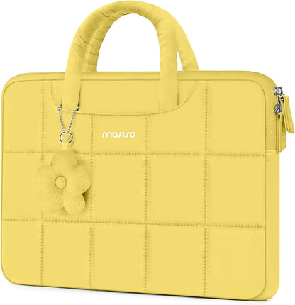 MOSISO Laptop Case 13.3-16 inch,13.3/14/16 inch Puffy Laptop Sleeve Compatible with MacBook Neo 13/Air 13 13.6/Pro/Pro 14,HP Dell ASUS Lenovo,Rectangle Quilted Bag with Handle&Flower Pendant