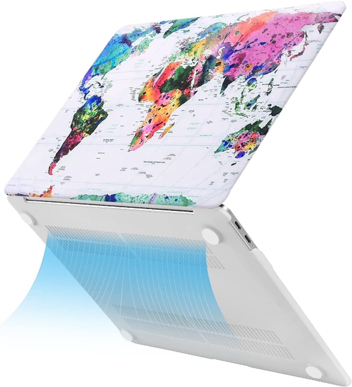MOSISO Compatible with MacBook Air 13 inch Case 2022 2021 2020 2019 2018 Release A2337 M1 A2179 A1932 Retina Display, Plastic Pattern Hard Case&Keyboard Cover&Screen Protector, World Map White Base