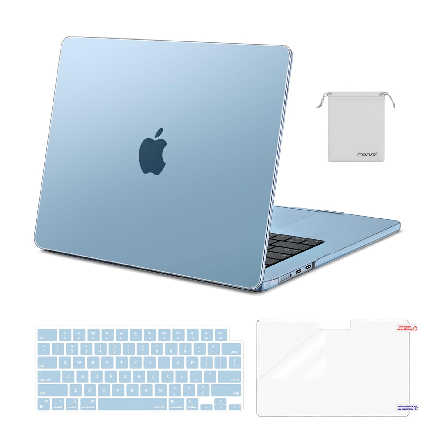 MOSISO Compatible with MacBook Air 15 inch Case M4 M3 M2 2025 2024 2023 Release A3241 A3114 A2941 with Touch ID, Plastic Hard Shell Case&Keyboard Cover&Screen Protector&Storage Bag, Crystal Clear