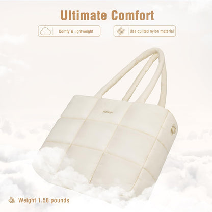 MOSISO Lightweight Puffy Quilted Women Laptop Tote Bag,15‑16‑Inch,Multi‑Pockets & Rear Trolley‑Sleeve