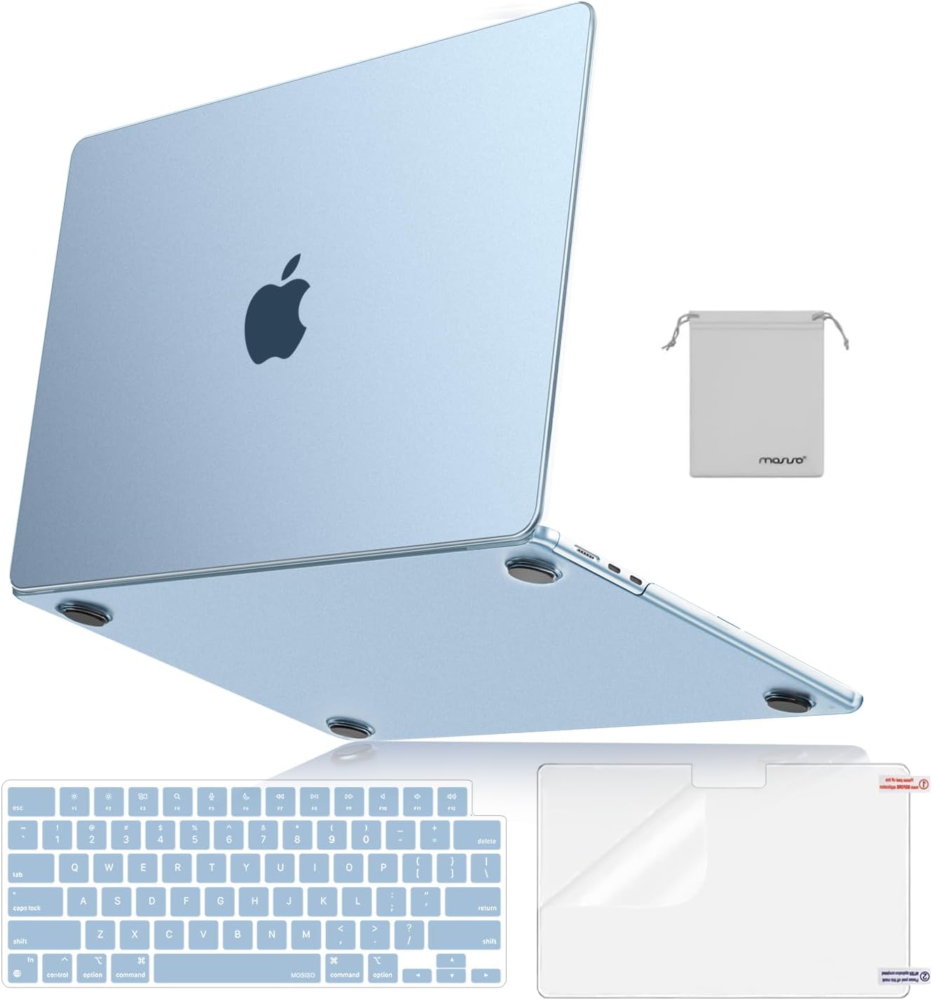 MOSISO for MacBook Air 15 inch Case M5 2026 M4 M3 M2 2025-2023 A3448 A3241 A3114 A2941, 4 in 1 Kit Seamlessly Closes Anti-Fingerprints Matte Hard Shell,Great for Business Travel Study, Sky Blue Clear