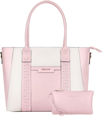 MOSISO Women PU Leather 15.6 Inch Laptop Work Tote Bag, Multi Compartments, Detachable Clutch Purse & Removable Adjustable Shoulder Strap