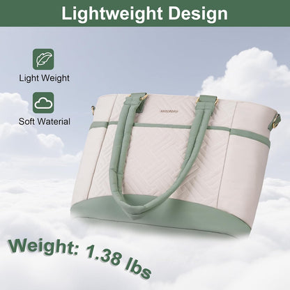 MOSISO Puffy Ultra‑Light Women Work Laptop Tote Bag,15‑16‑Inch,Built‑In‑Keyring,Side‑Pocket & Rear Trolley‑Sleeve