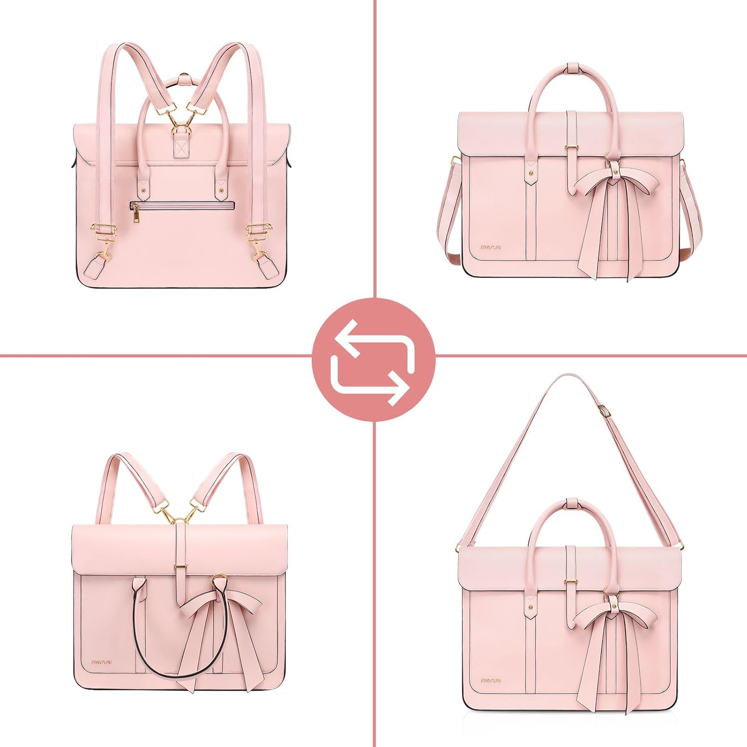 MOSISO Laptop Bag for Women, 13-17 inch PU Leather Laptop Shoulder Bags Convertible Backpack, 13.3 inch Messenger Bags Casual Handbag Work Briefcase Travel Computer Bag with Bowknot iMosiso