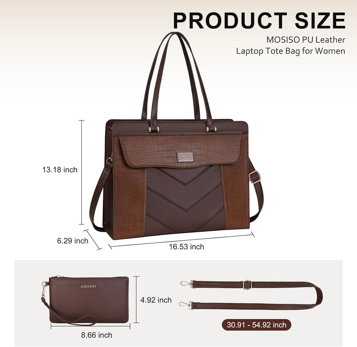 MOSISO Laptop Tote Bag for Women, 15.6 inch PU Leather Large Capacity Bags