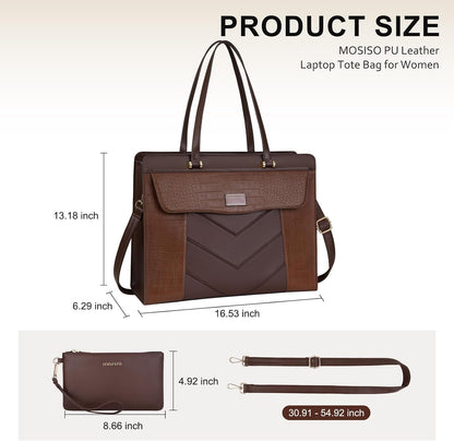MOSISO Laptop Tote Bag for Women, 15.6 inch PU Leather Large Capacity Bags