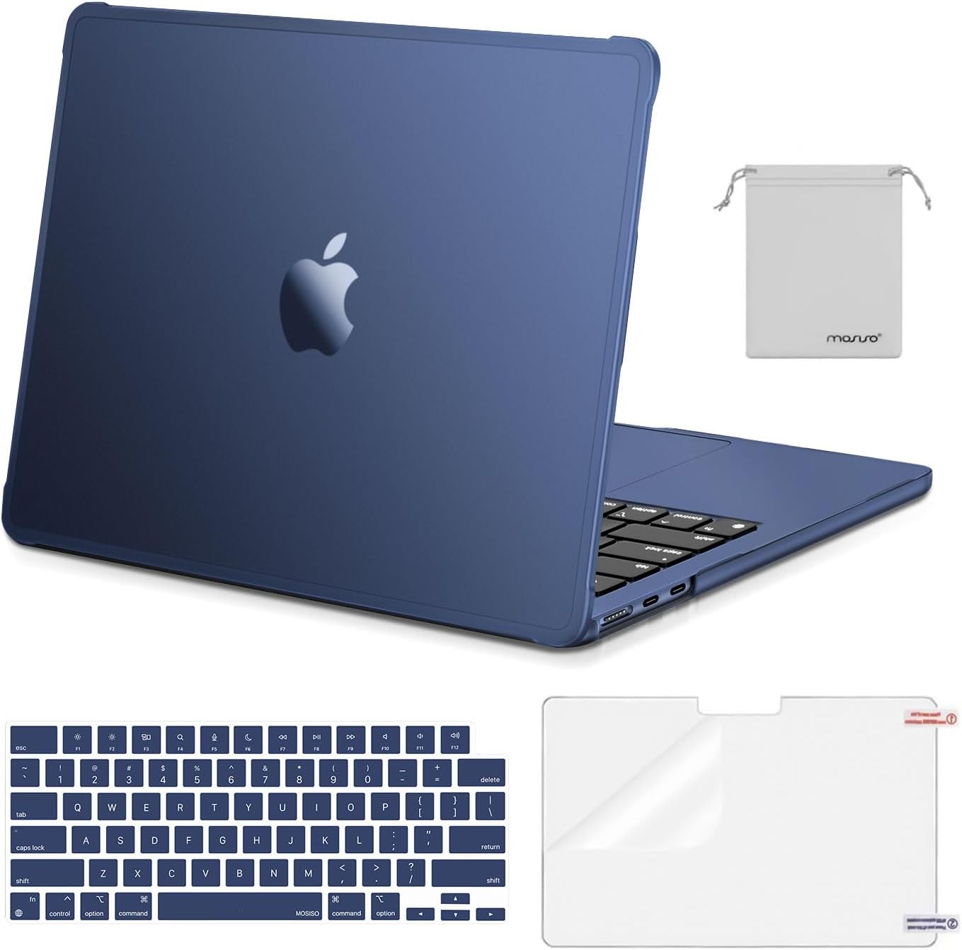 MOSISO for MacBook Air 13 inch Case M5 M4 M3 M2 2026-2022 A3449 A3240 A3113 A2681, Precision-Matched to Laptop Color,4 in 1 Kit TPU Bumper Reinforced Anti-Crack Shell for Mac Air 13.6, Midnight Clear mysite