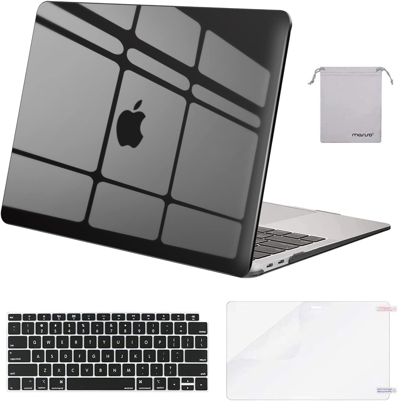 MOSISO Compatible with MacBook Air 13 inch Case M1 Chip 2021-2018 Release A2337 A2179 A1932, Plastic Hard Shell&Keyboard Cover&Screen Film&Storage Bag for MacBook Air 13.3 inch Case, Crystal Midnight