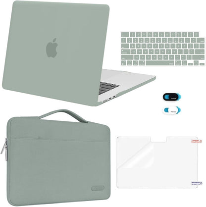 MOSISO 5‑in‑1 Hard‑Shell & Carry‑Sleeve Kit for MacBook Air 15(A3448/A3241/A3114/A2941), Keyboard‑Cover, Screen‑Film & Webcam‑Cover