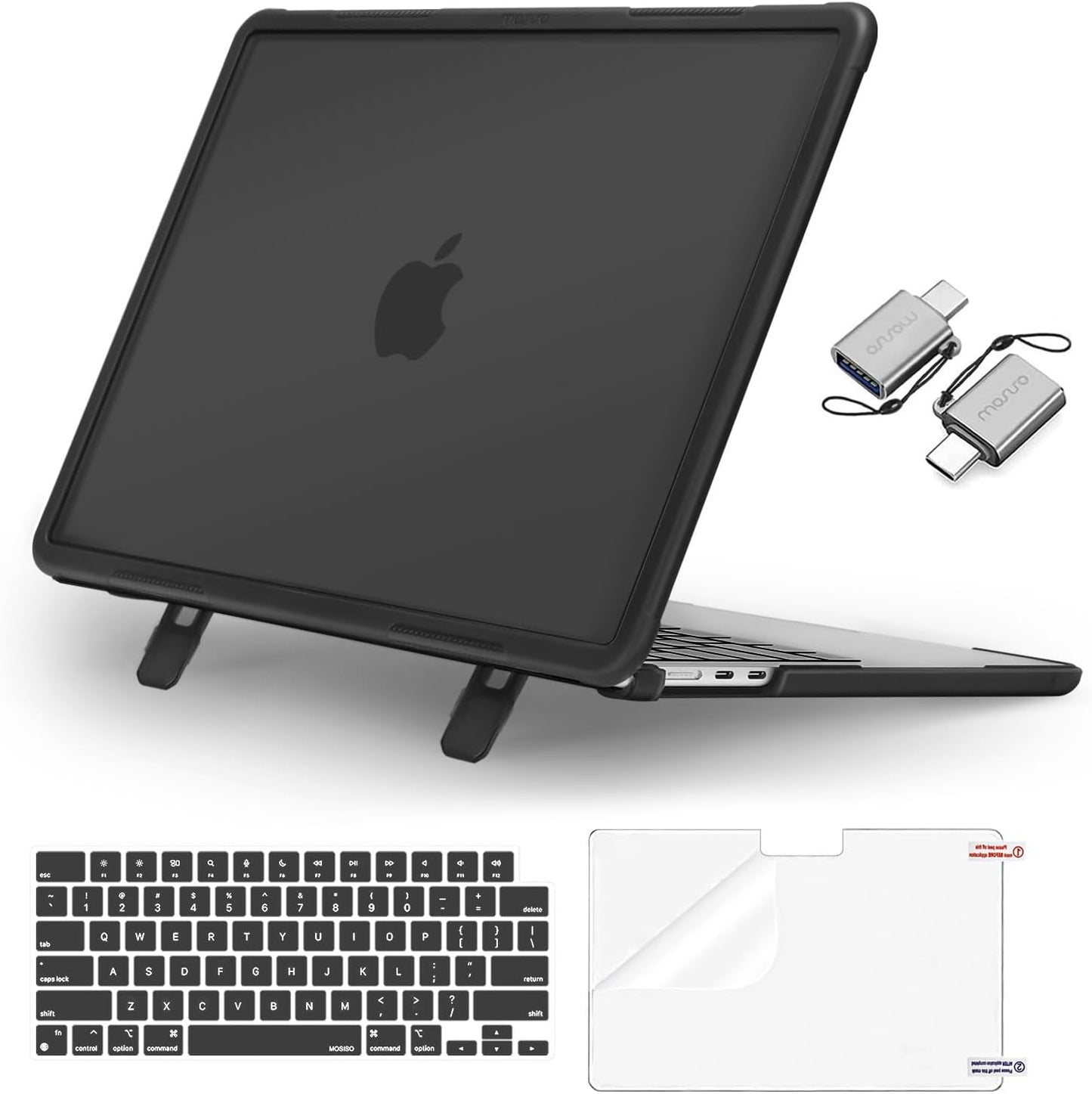 MOSISO Shock-Absorbing Cover Compatible with MacBook Air 13 inch Case 2026-2022 M5 A3449 M4 A3240 M3 A3113 M2 A2681, 4 in 1 Kit Anti-Crack Hard Shell with Kickstand for MacBook Air 13.6
