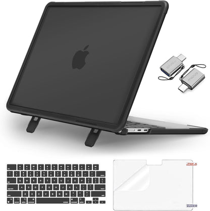 MOSISO Shock-Absorbing Cover Compatible with MacBook Air 13 inch Case M2-M5 2022-2026 A2681 A3113 A3240 A3449, 4 in 1 Kit Anti-Crack Hard Shell with Kickstand