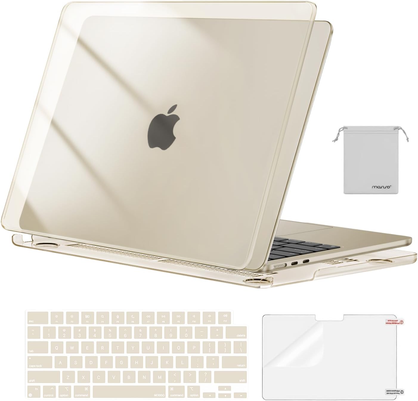 MOSISO Compatible with MacBook Air 13 inch Case M5 2026 M4 2025 M3 M2 2024-2022 A3449 A3240 A3113 A2681,Hard Shell&Keyboard Cover&Screen Film&Pouch for MacBook Air 13.6 inch Case, Crystal Clear