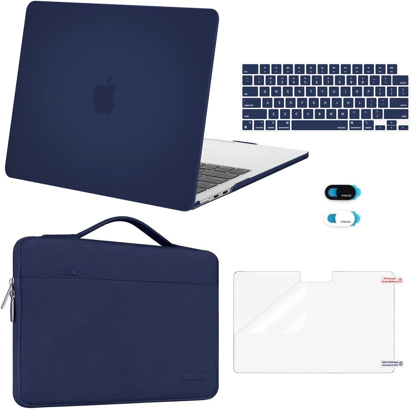MOSISO Compatible with MacBook Air 13 inch Case M5 2026 M4 2025 M3 M2 2024-2022 A3449 A3240 A3113 A2681,Hard Shell&Sleeve Bag&Keyboard Skin&Webcam Cover&ScreenFilm for MacBook Air 13.6