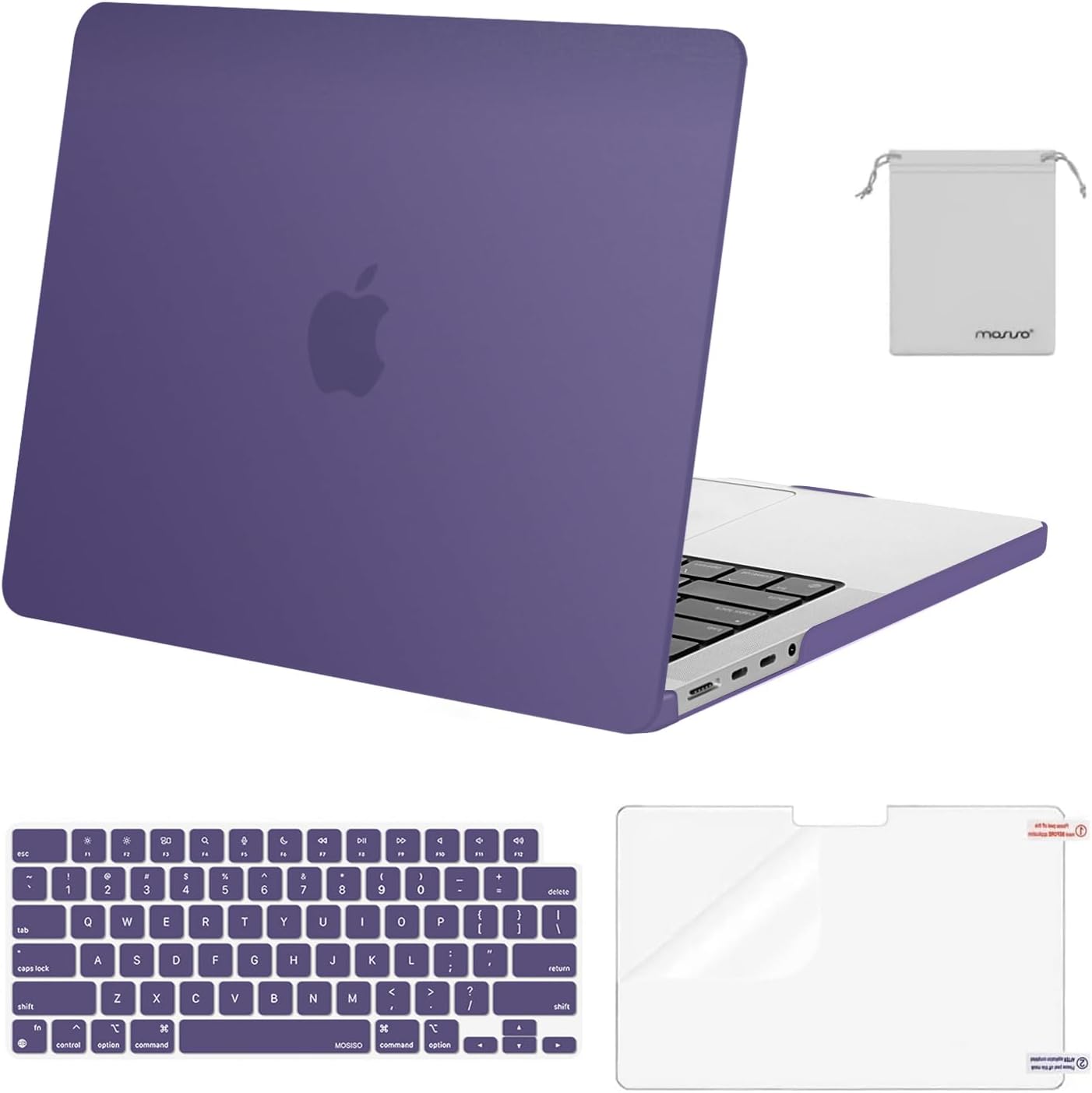 MOSISO Compatible with MacBook Pro 14 inch Case 2025 2024 2023 2022 2021 M4 M3 M2 M1 A3112 A3185 A3401 A2918 A2992 A2779 A2442, Plastic Hard Shell&Keyboard Cover&Screen Film&Pouch, Transparent