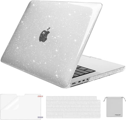 MOSISO Compatible with MacBook Pro 14 inch Case M5 2026 M4 M3 M2 M1 2025-2021 A3427 A3426 A3434 A3112 A3185 A3401 A2918 A2992 A2779 A2442, 4 in 1 Kit Sparkly Glitter Hard Shell, Transparent