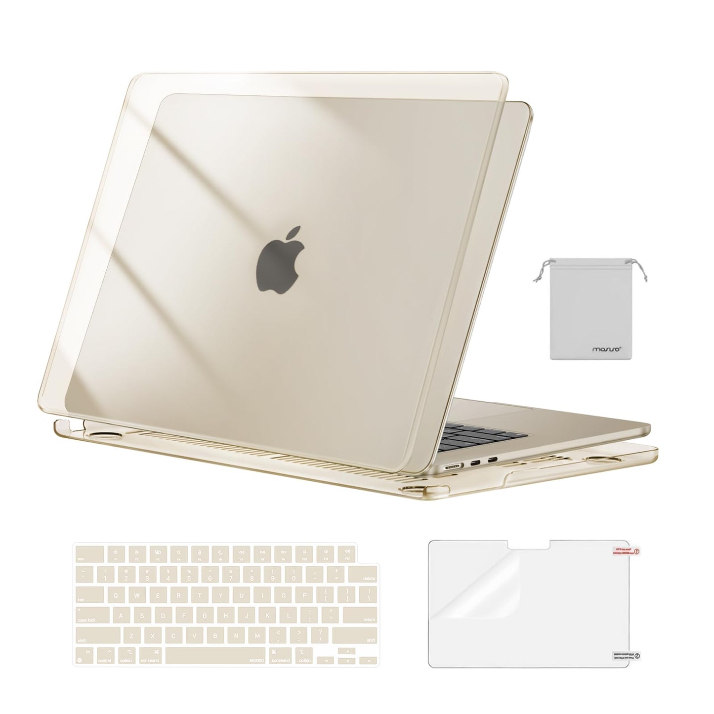 MOSISO Compatible with MacBook Air 15 inch Case M4 M3 M2 2025 2024 2023 Release A3241 A3114 A2941 with Touch ID, Plastic Hard Shell Case&Keyboard Cover&Screen Protector&Storage Bag, Crystal Clear