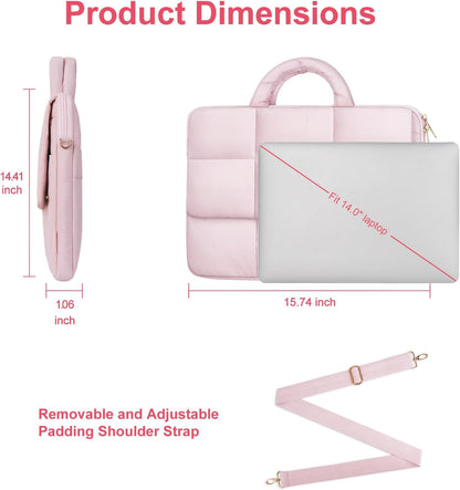 MOSISO Women Puffy Polyester 15.6 Inch Laptop Shoulder Bag, 4 Front Pockets, Removable Adjustable Strap & Rear Trolley Sleeve