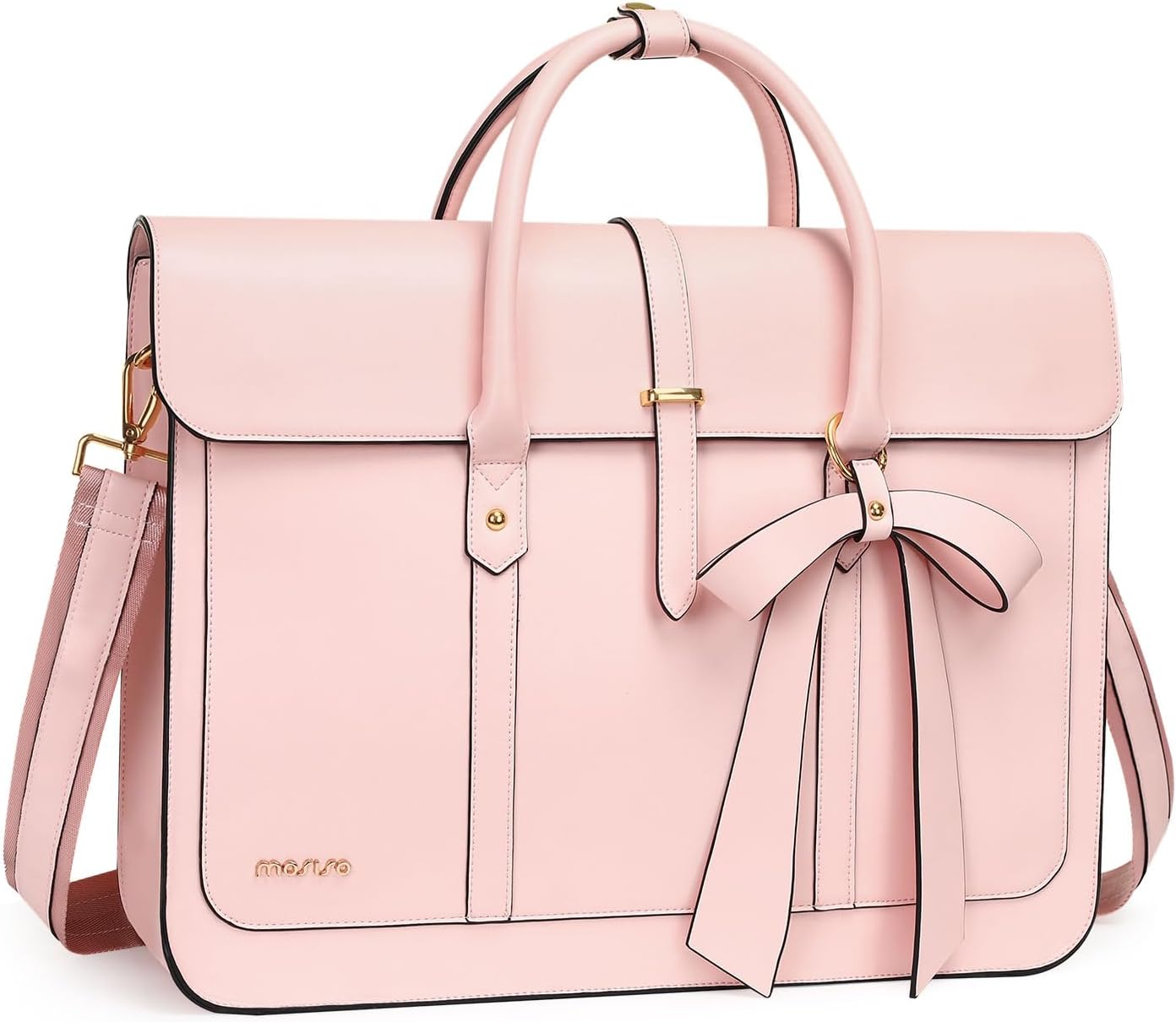 MOSISO Laptop Bag for Women, 15-15.6 inch PU Leather Laptop Shoulder Bags Convertible Backpack, 16 inch Messenger Bags Casual Handbag Work Briefcase Travel Computer Bag with Bowknot, Pink mysite