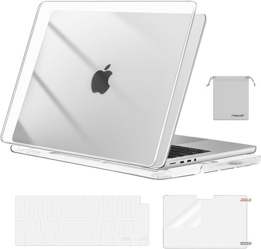 MOSISO Compatible with MacBook Pro 14 inch Case 2025 2024 2023 2022 2021 M4 M3 M2 M1 A3112 A3185 A3401 A2918 A2992 A2779 A2442, Plastic Hard Shell&Keyboard Cover&Screen Film&Pouch, Transparent