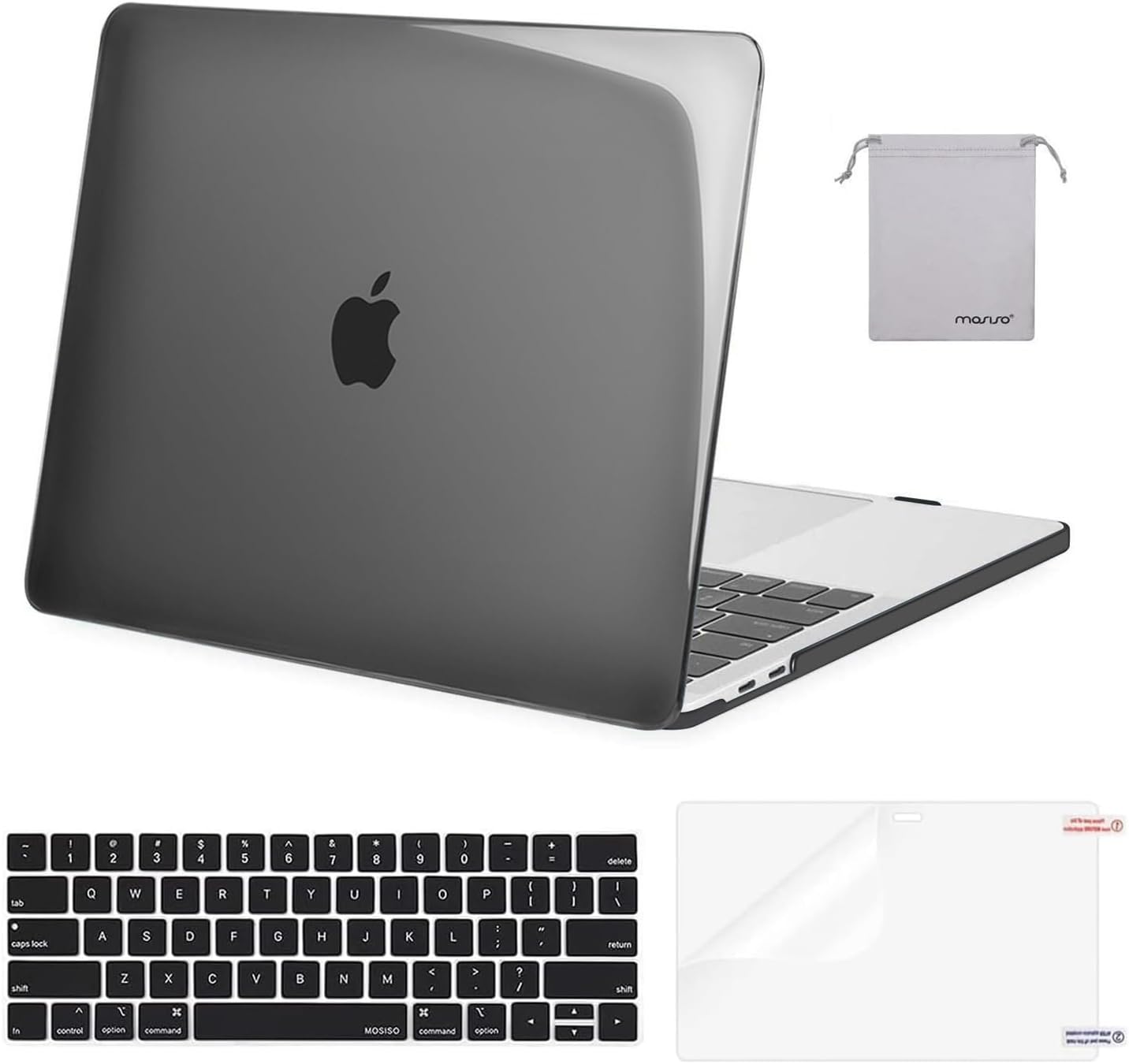 MOSISO Compatible with MacBook Pro 13 inch Case M2 2026 2025 2024 2023 2022-2016 A2338 M1 A2251 A2289 A2159 A1989 A1708 A1706,Plastic Hard Shell&Keyboard Cover&Screen Film&Storage Bag, Black