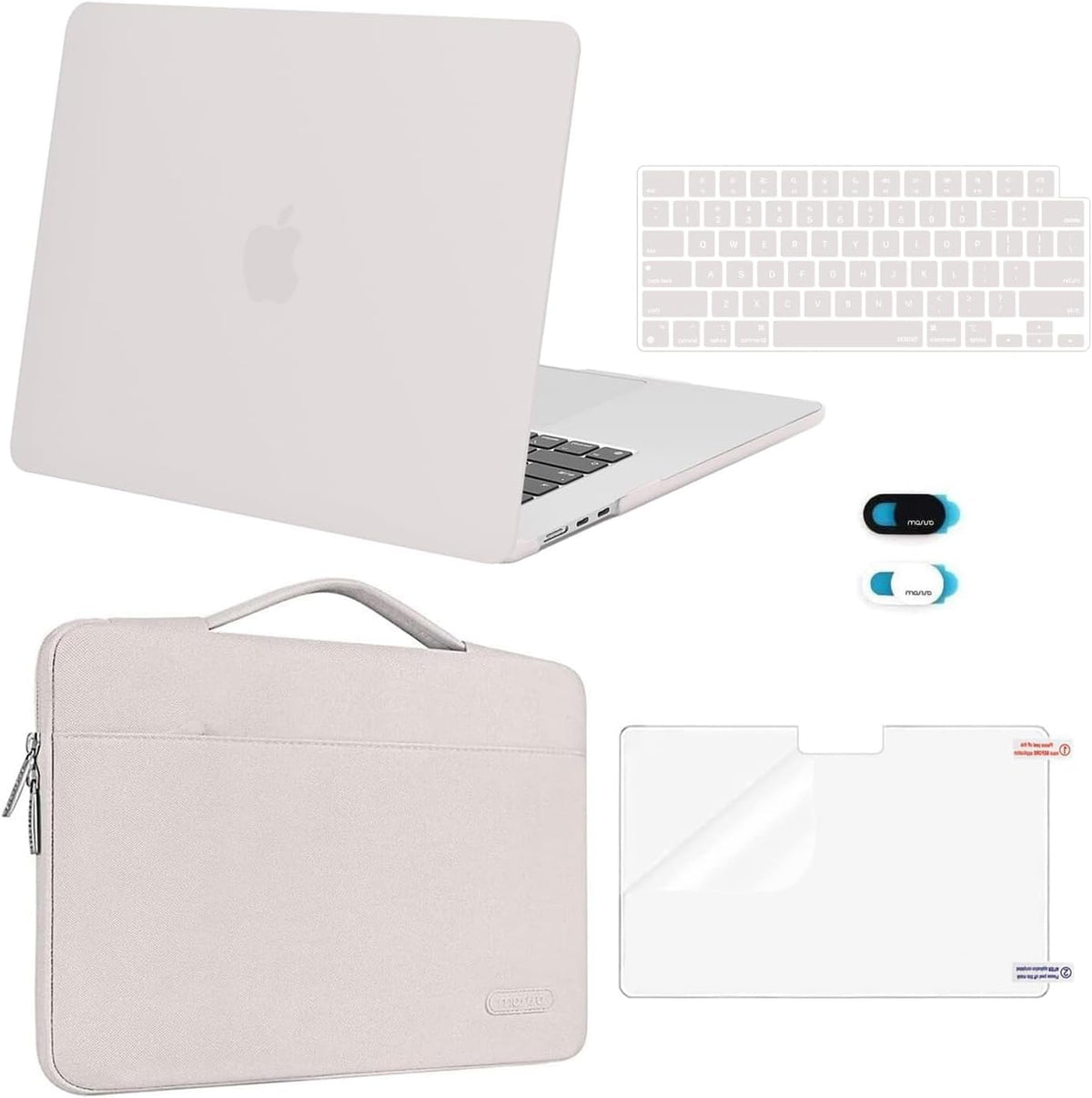 MOSISO 5‑in‑1 Hard‑Shell & Carry‑Sleeve Kit for MacBook Air 15(A3448/A3241/A3114/A2941), Keyboard‑Cover, Screen‑Film & Webcam‑Cover