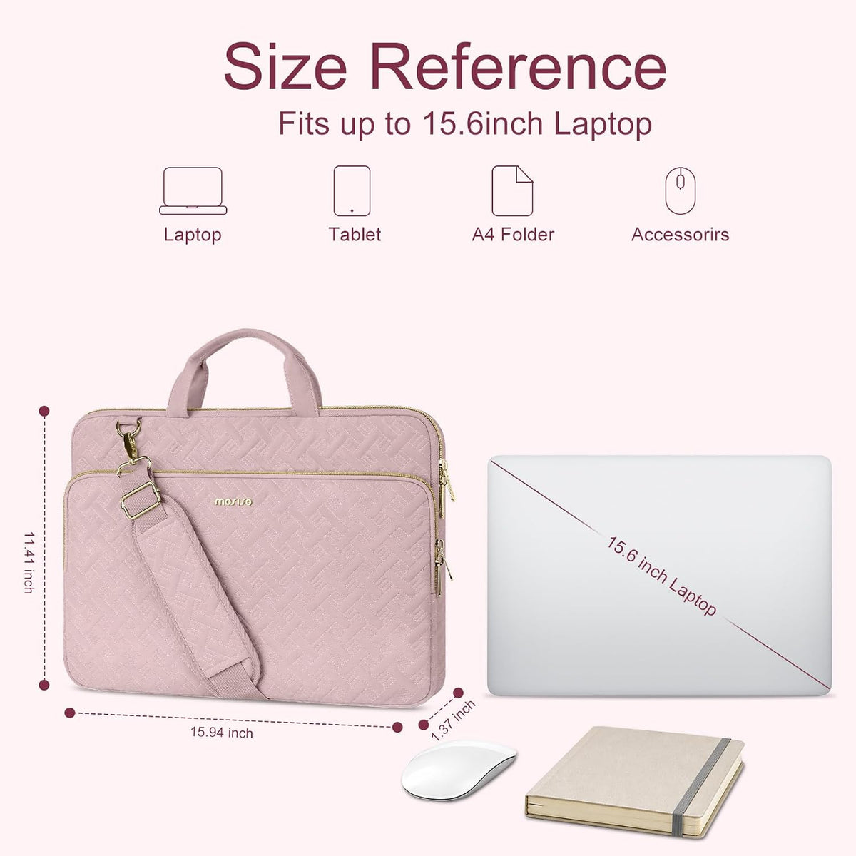 MOSISO Rhombus Quilted Women Laptop Shoulder Bag 15-16 Inch Fit Front Horizontal Pocket Detachable Strap Rear Trolley Sleeve