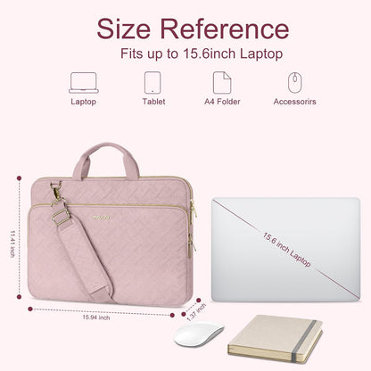 MOSISO Rhombus Quilted Women Laptop Shoulder Bag 15-16 Inch Fit Front Horizontal Pocket Detachable Strap Rear Trolley Sleeve