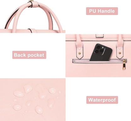 MOSISO Laptop Bag for Women, 13-17 inch PU Leather Laptop Shoulder Bags Convertible Backpack, 13.3 inch Messenger Bags Casual Handbag Work Briefcase Travel Computer Bag with Bowknot iMosiso
