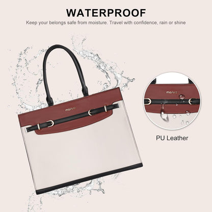 MOSISO Women PU‑Leather 15.6‑Inch Laptop Tote Bag,3‑Multi‑Compartment,Removable‑Adjustable‑Strap & Rivet‑Reinforced‑Base