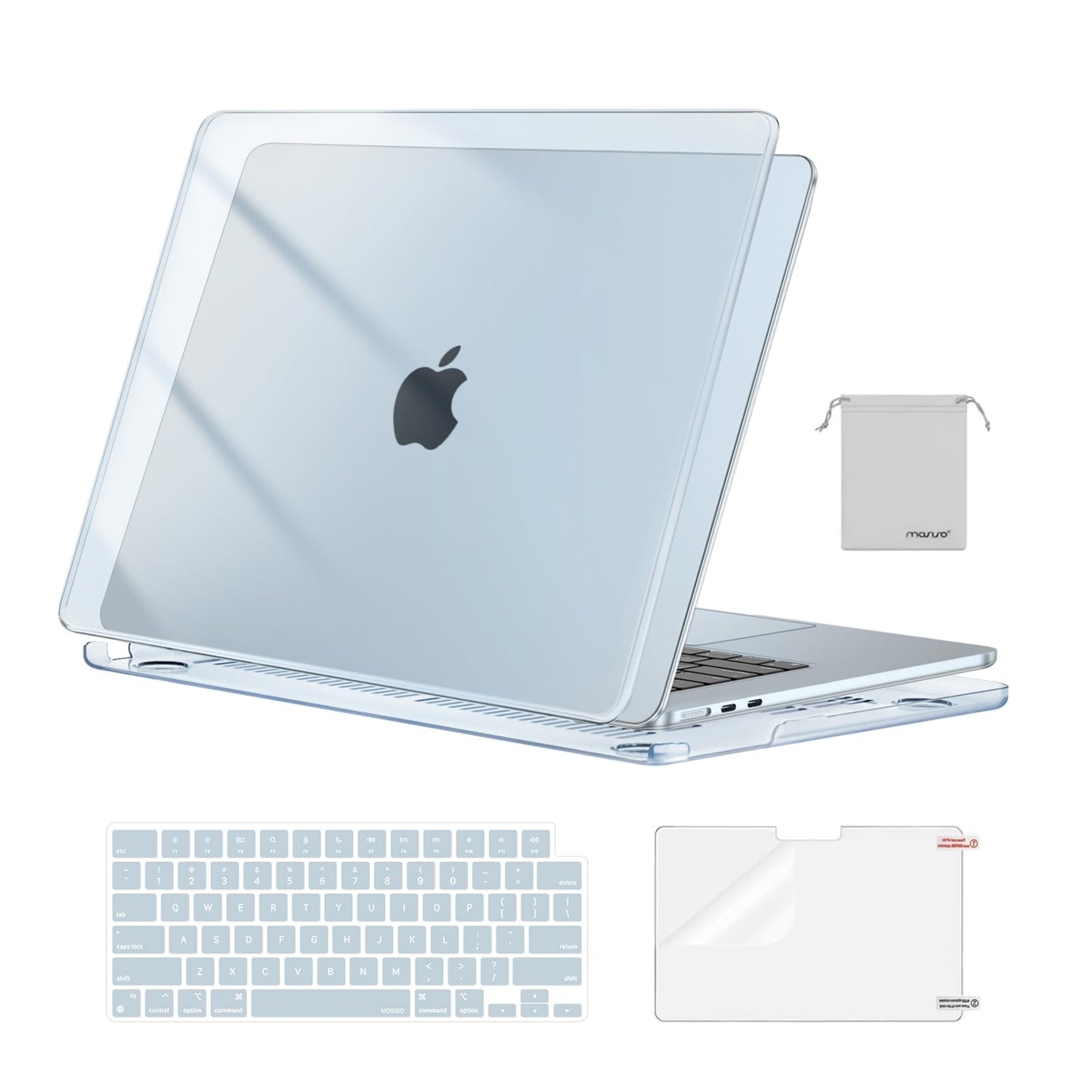 MOSISO Compatible with MacBook Air 15 inch Case M4 M3 M2 2025 2024 2023 Release A3241 A3114 A2941 with Touch ID, Plastic Hard Shell Case&Keyboard Cover&Screen Protector&Storage Bag, Crystal Clear