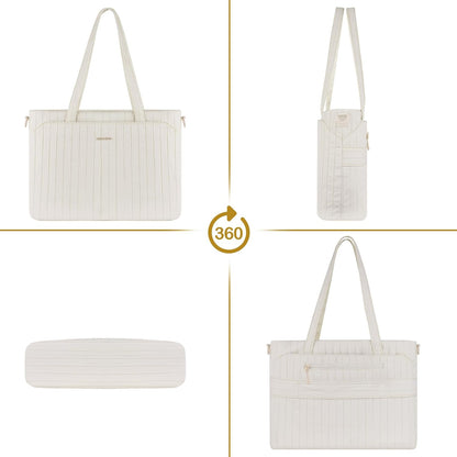 MOSISO Large‑Capacity Women Work Tote Bag, Zipper‑Closure,15.6‑Inch Padded Laptop‑Sleeve, Removable‑Strap & Rear Luggage‑Strap