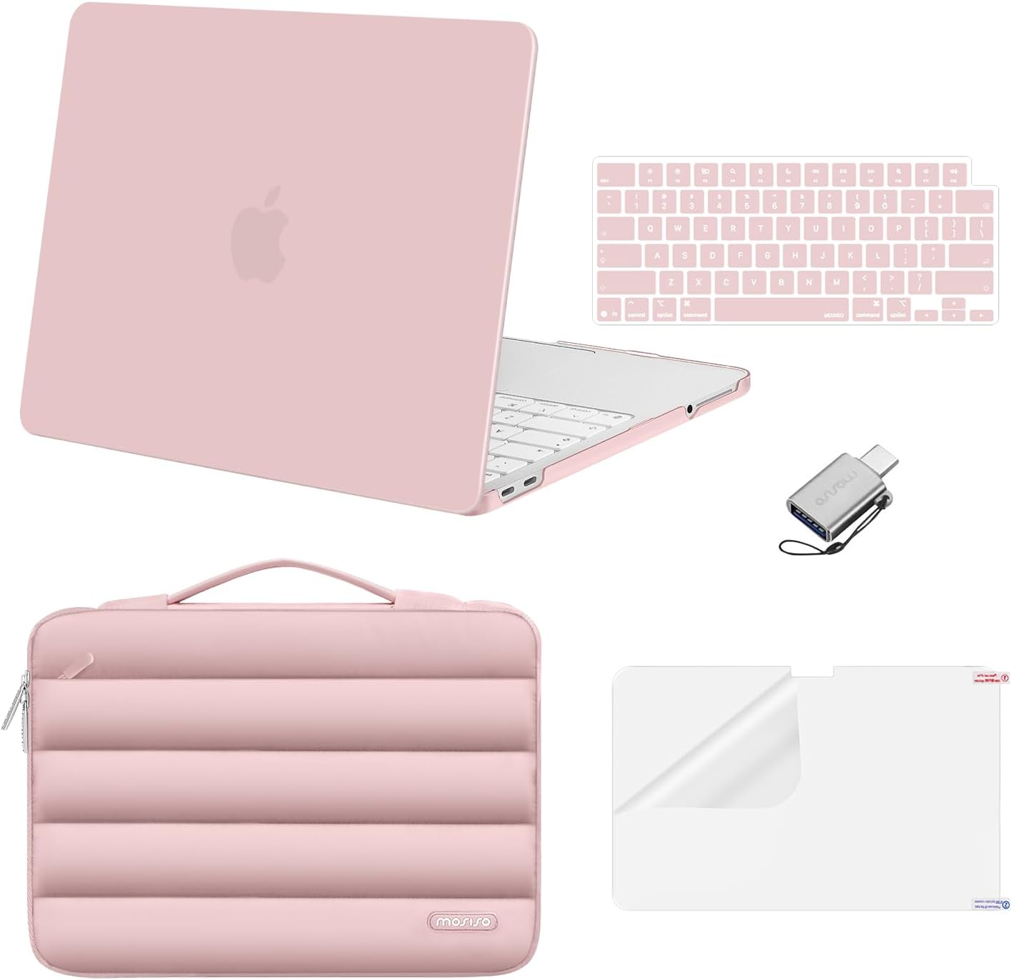 MOSISO Compatible with MacBook Neo Case 13 inch 2026 Release Model A3404 with A18 Pro Chip, Scratch-Resistant Protective Hard Shell&Puffy Sleeve Bag&Keyboard Skin&Screen Film&Type C, Blush