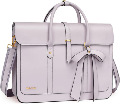 MOSISO Laptop Bag for Women, 15-15.6 inch PU Leather Laptop Shoulder Bags Convertible Backpack, 16 inch Messenger Bags Casual Handbag Work Briefcase Travel Computer Bag with Bowknot, Pink mysite