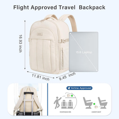 MOSISO 30L Women Travel Carry‑On Backpack,180‑Degree Opening, Shoe‑Compartment,15.6‑Inch Laptop Sleeve with Luggage‑Strap for Travel Commute