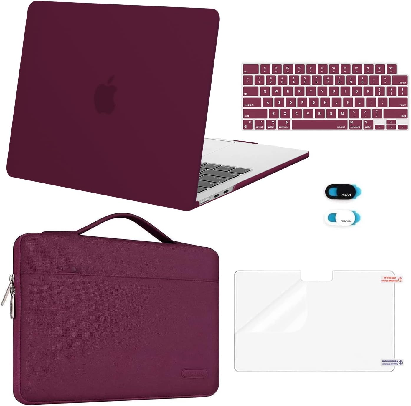MOSISO Compatible with MacBook Air 13 inch Case M5 2026 M4 2025 M3 M2 2024-2022 A3449 A3240 A3113 A2681,Hard Shell&Sleeve Bag&Keyboard Skin&Webcam Cover&ScreenFilm for MacBook Air 13.6