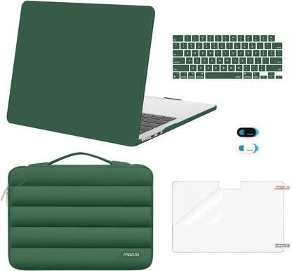 MOSISO Compatible with MacBook Air 13 inch Case M5 2026 M4 2025 M3 M2 2024-2022 A3449 A3240 A3113 A2681, Hard Case&Puffy Bag&Keyboard Cover&Webcam Cover&ScreenFilm for MacBook Air 13.6, Antique Green