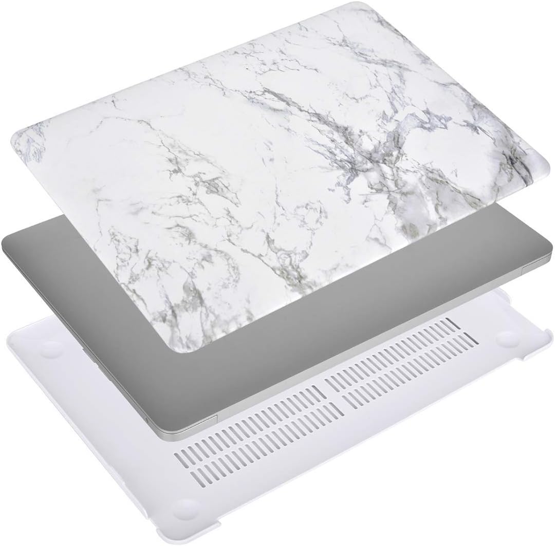 MOSISO Compatible with MacBook Air 13 inch Case 2022 2021 2020 2019 2018 Release A2337 M1 A2179 A1932 Retina Display Touch ID, Plastic Pattern Hard Shell&Keyboard Cover&Screen Protector, White Marble