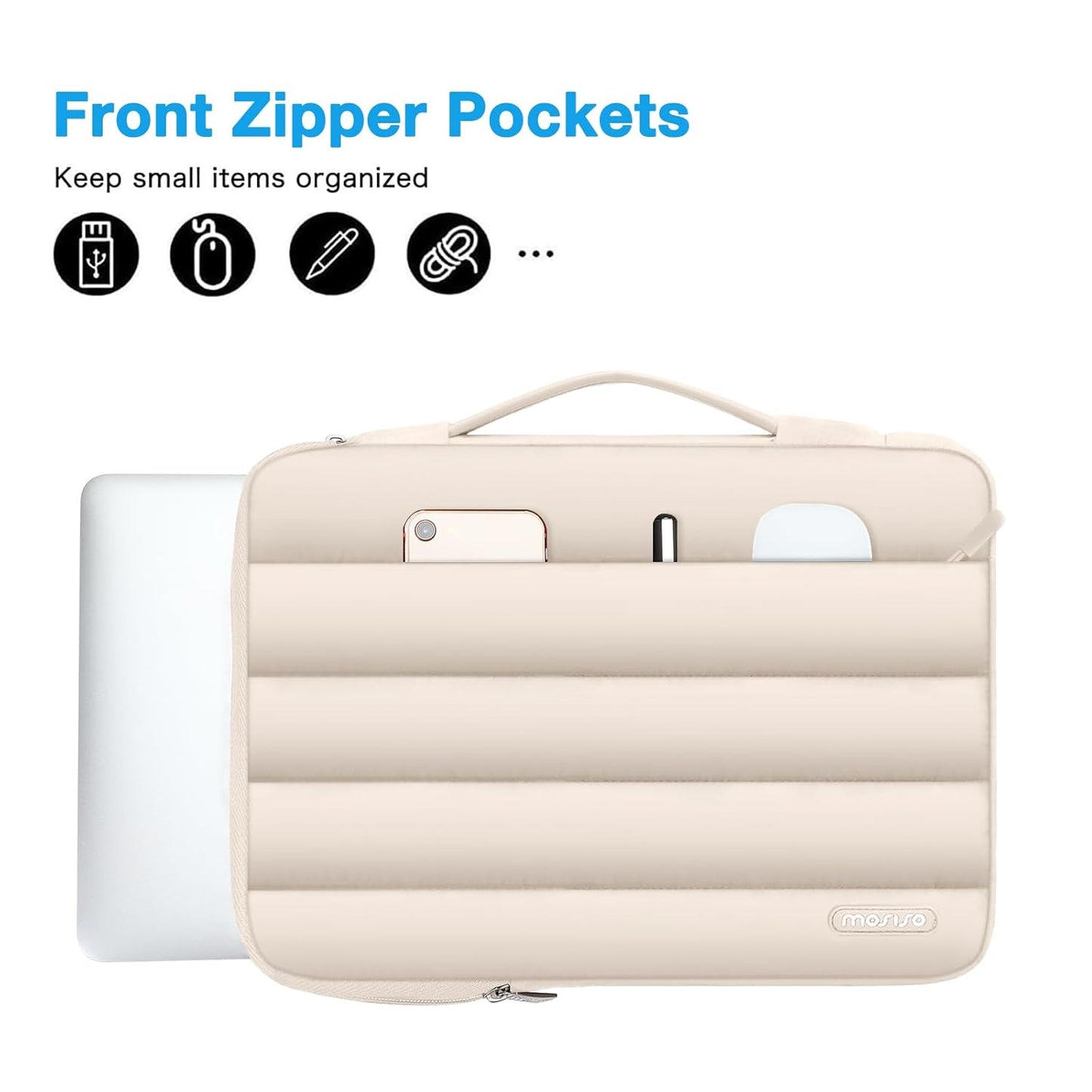 MOSISO 360 Protective 13-14 inch Laptop Case, 13.3 inch Puffy Laptop Sleeve Compatible with MacBook Air 13 13.6 M4 M3 M2 M1/Pro 13/14, HP,Dell,ASUS,Lenovo,Polyester Horizontal Side Open Bag, Sand iMosiso