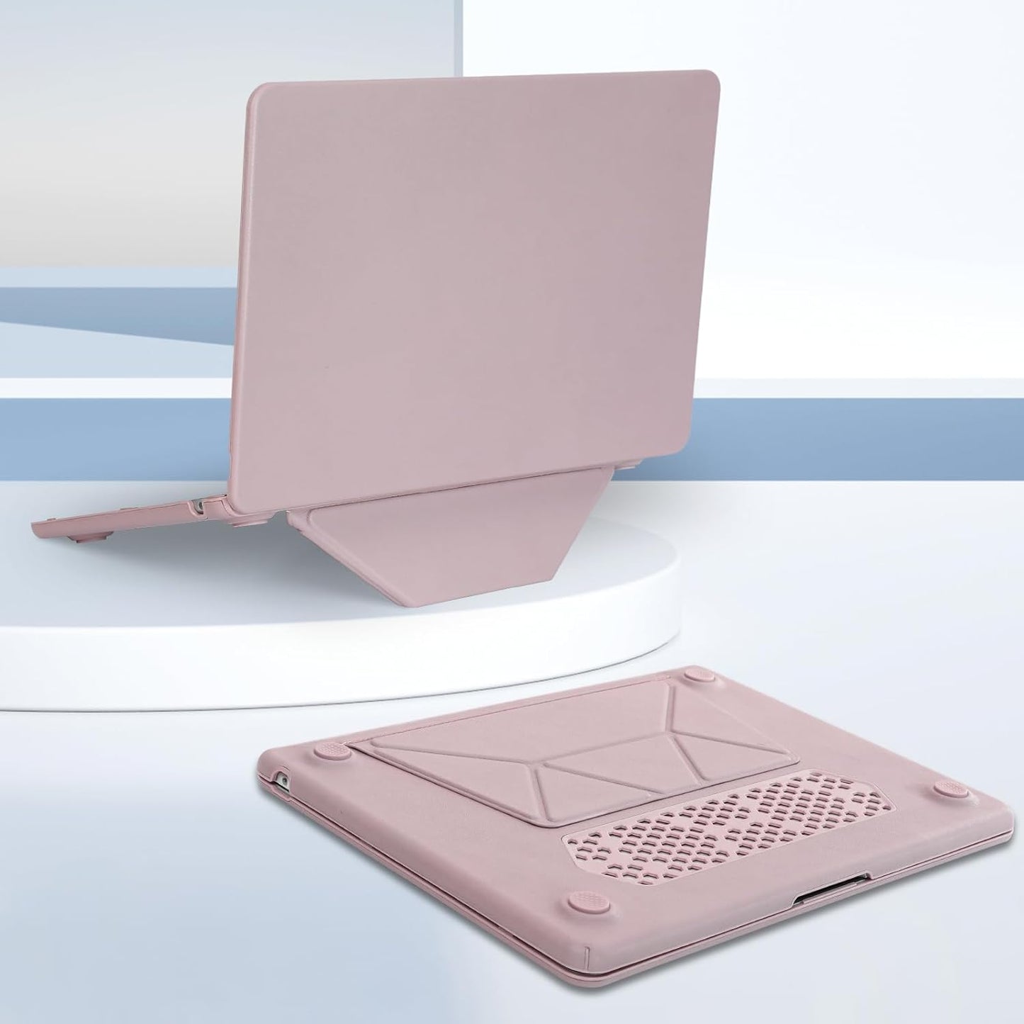 MOSISO Compatible with MacBook Air 15 inch Case 2026 2025 2024 2023 Release M4 A3241 M3 A3114 M2 A2941 Liquid Retina Display&Touch ID, PU Leather Coated Plastic Hard Shell with Fold Kickstand, Pink