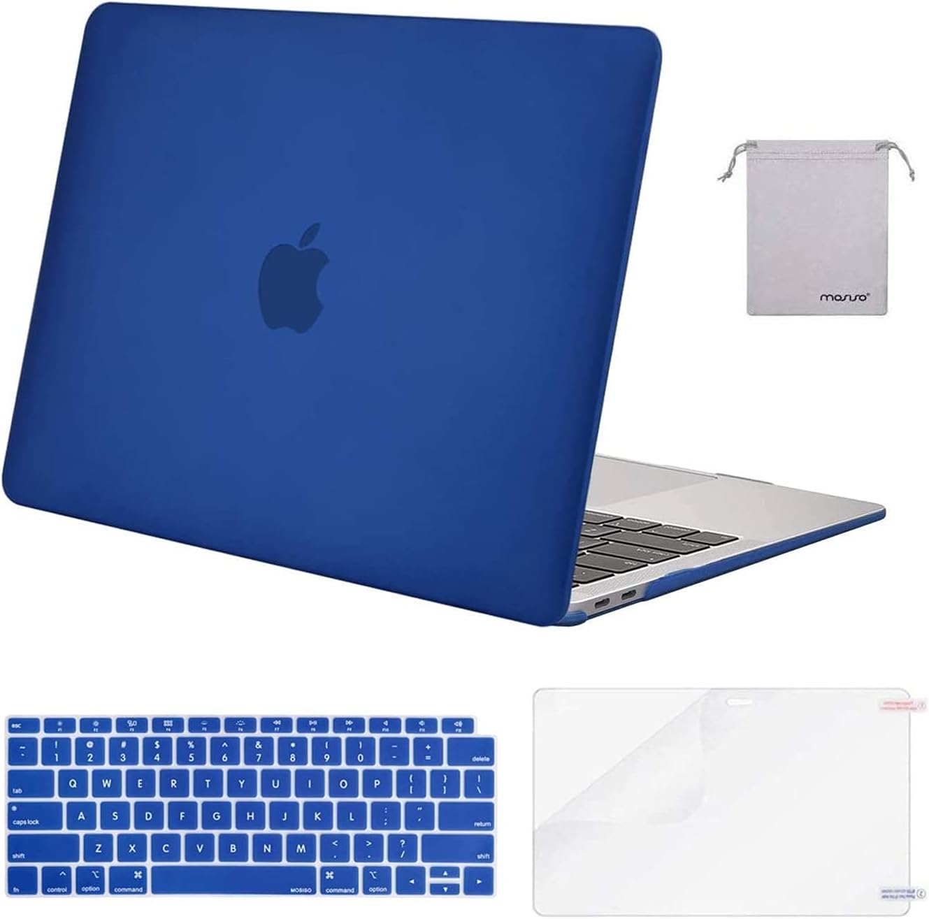 MOSISO Compatible with MacBook Air 13 inch Case M1 Chip 2021-2018 Release A2337 A2179 A1932, Plastic Hard Shell&Keyboard Cover&Screen Film&Storage Bag for MacBook Air 13.3 inch Case, Crystal Midnight