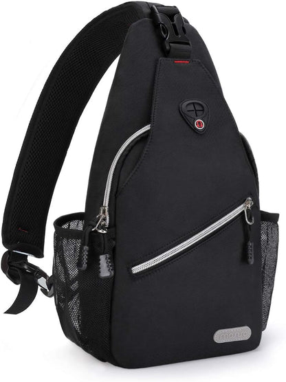 MOSISO Solid Mini Sling Backpack, Lightweight Polyester Crossbody Chest Daypack with Anti-Theft Pocket & Dual Mesh Side Pockets, Fits 9 Inch iPad Mini for Casual Hiking Travel Sports