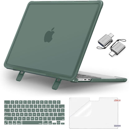 MOSISO Shock-Absorbing Cover Compatible with MacBook Air 13 inch Case M2-M5 2022-2026 A2681 A3113 A3240 A3449, 4 in 1 Kit Anti-Crack Hard Shell with Kickstand