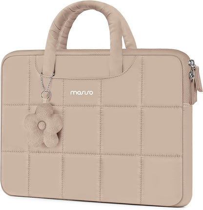 MOSISO Laptop Case 13.3-16 inch,13.3/14/16 inch Puffy Laptop Sleeve Compatible with MacBook Neo 13/Air 13 13.6/Pro/Pro 14,HP Dell ASUS Lenovo,Rectangle Quilted Bag with Handle&Flower Pendant