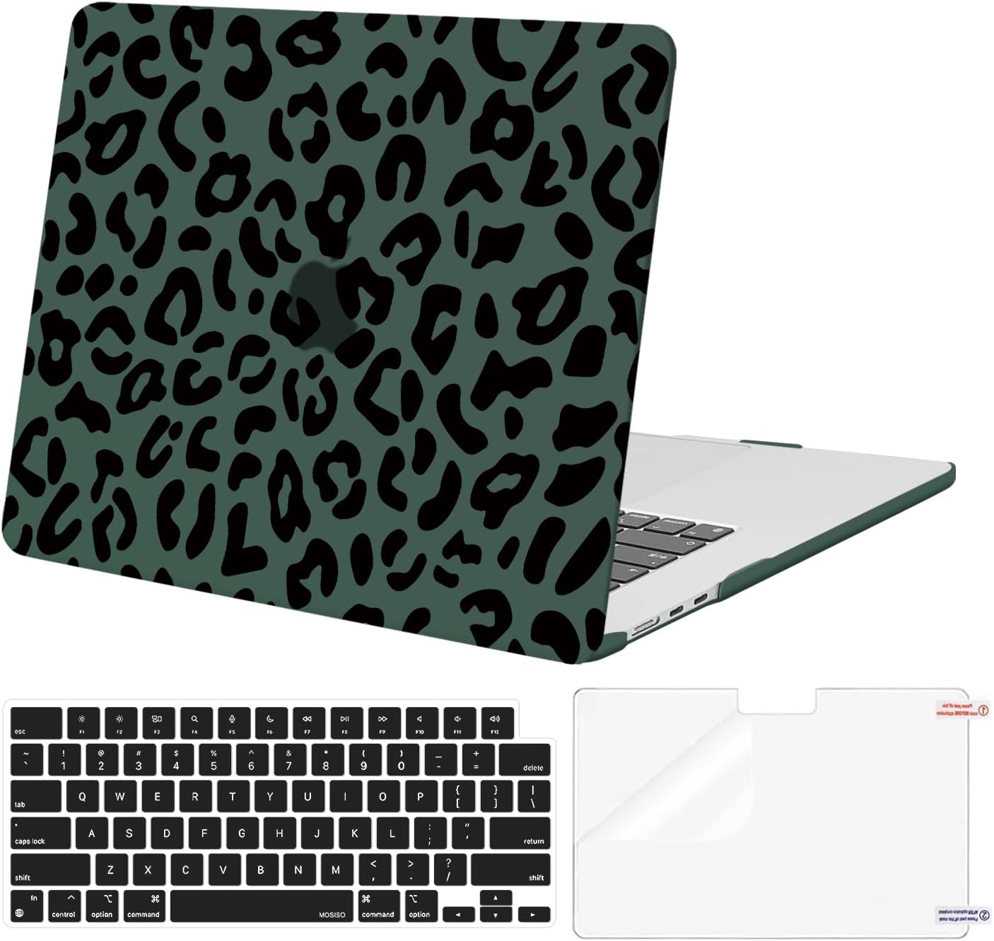 MOSISO Compatible with MacBook Air 15 inch M5 2026 M4 2025 M3 M2 2024 2023 A3448 A3241 A3114 A2941 with Touch ID, Protective Leopard Grain Hard Shell&Keyboard Cover&Screen Protector