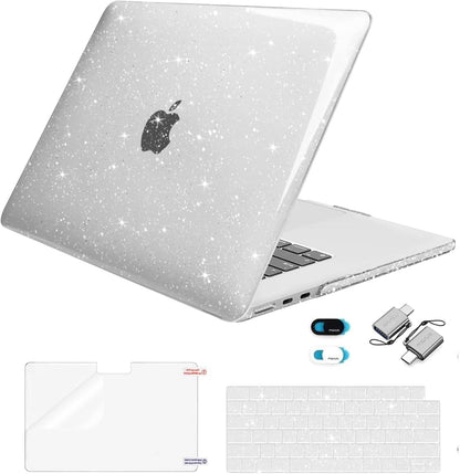 MOSISO Compatible with MacBook Air 15 inch Case M5-M2 2026-2023 A3448 A3241 A3114 A2941, Sparkly Glitter Plastic Hard Shell&Keyboard Cover&Screen Film&Webcam Cover&Type C