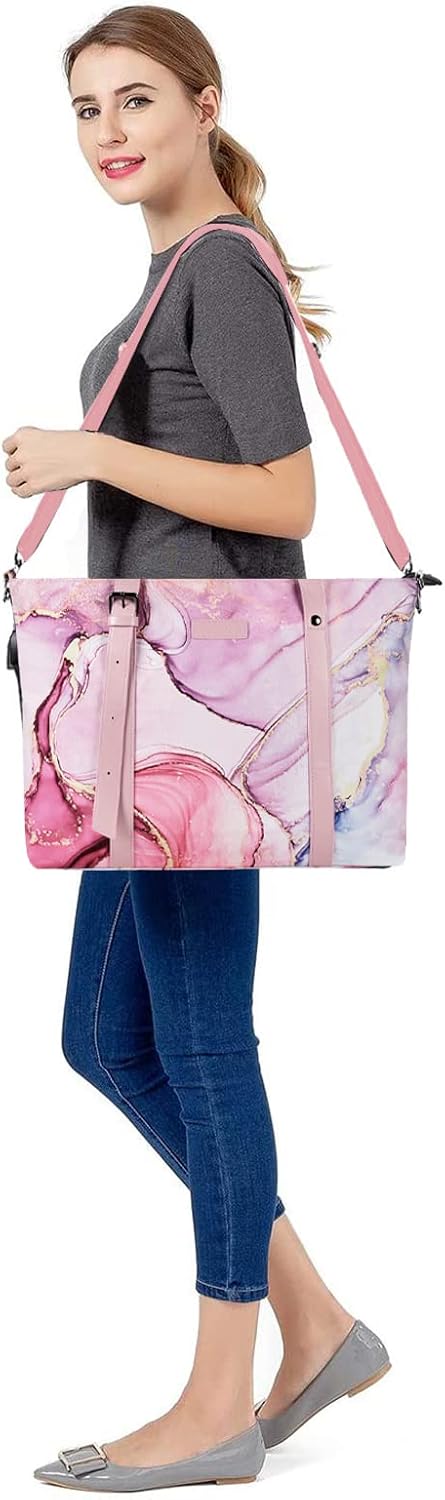 MOSISO USB Port Laptop Tote Bag (17-17.3 inch) with Adjustable Top Handle, Laptop Bag for Women, Polyester Work Travel Office Large Computer Shoulder Handbag Marble MO-MBH216