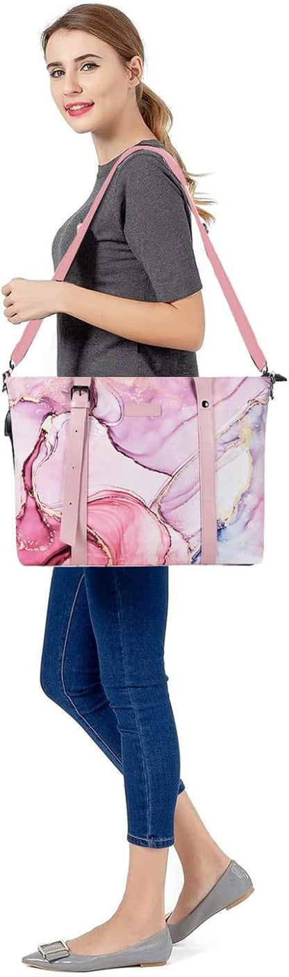 MOSISO USB Port Laptop Tote Bag (17-17.3 inch) with Adjustable Top Handle, Laptop Bag for Women, Polyester Work Travel Office Large Computer Shoulder Handbag Marble MO-MBH216