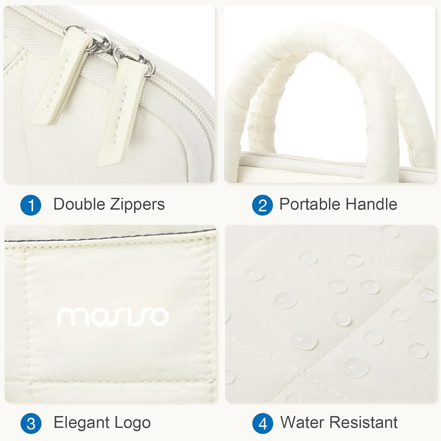 MOSISO 13-14 inch Laptop Case, 13.3 inch Puffy Laptop Sleeve Compatible with MacBook Air 13 13.6/Pro 13/Pro 14,HP Acer Dell ASUS Lenovo, Rectangle Quilted Computer Bag with Handle&Flower Pendant, Sand